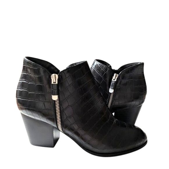 Style & Co Womens Black Faux Leather Moc Croc Almond Toe Ankle Boots Size 8 NWOB - Picture 1 of 7